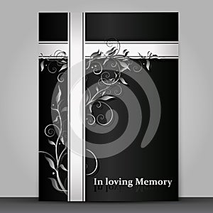 Dark mourning card with 3d floral ornament effect isolated on grey background