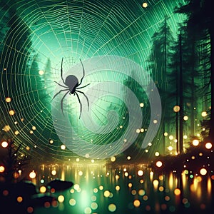 dark mysterious forest spider web photo