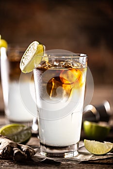 Dark n Stormy highball cocktail served as a long drink with rum, fresh lime juice, and ginger beer