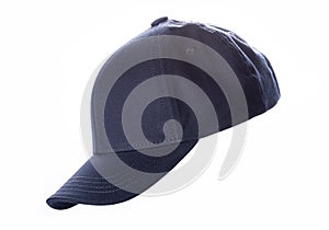 Dark navy blue baseball cap, men`s fashion, isolated on a white background, product picture