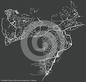 Dark negative street roads map of the Picanello-Ognina/Barriera-Canalicchio district of Catania, Italy photo