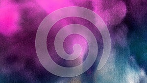 Dark neon watercolor on black paper background. Vivid ink textured blue, pink and purple color canvas for modern design