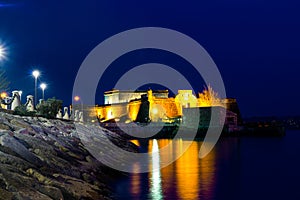 Dark night contemplating the island of the castle of san anton in the city of coruÃ±a