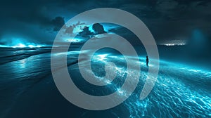 Dark ocean path at night