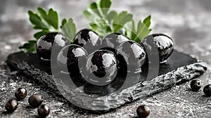 Dark olives on slate