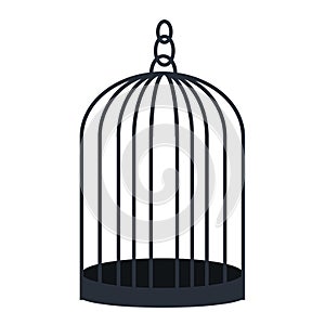 Dark open empty cage for birds or animals in vintage dome-shape. vector illustration