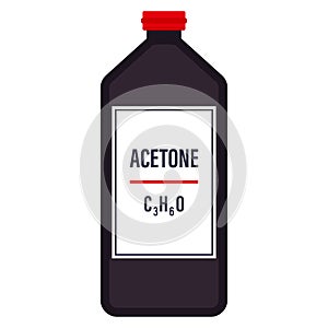 Dark plastic acetone bottle with chemical formula isolated on white background