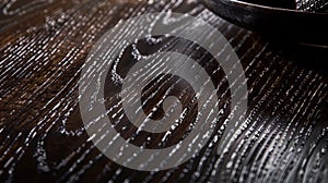 Dark polished oak with deep ridges and a sleek lacquered surface