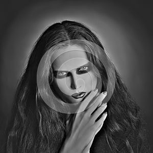 Dark portrait gothic woman artistic black white