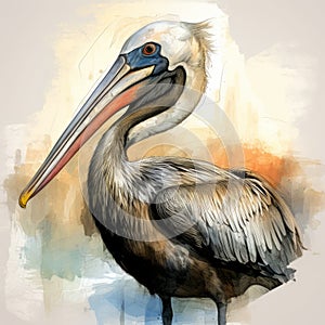 Dark Proportions: Julia\'s Pelican Watercolor Illustration