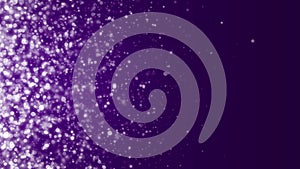 On a dark purple background, white spheres fly from left to right. Animation of abstract background with free space. For