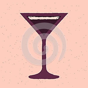 Dark purple cocktail with cream. Alcohol drink in martini glass. Stemware glass