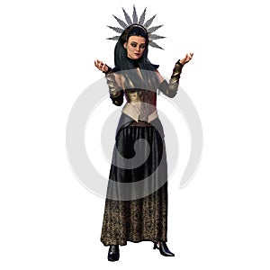 Dark Queen Warrior Woman Standing with Metal Crown, 3D Illustration, 3D Rendering