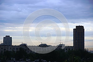 dark rain clouds over the city, evening after a thunderstorm