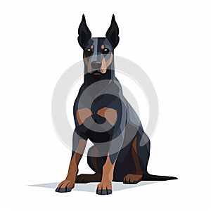 Dark And Realistic Cartoon Doberman Dog Art On White Background