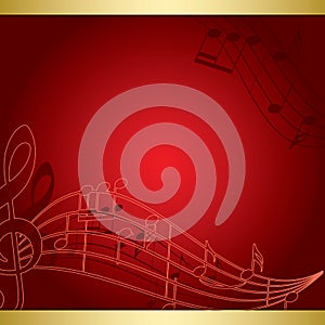 Dark red background with music notes - vector musical flyer