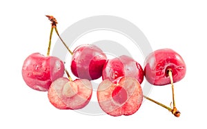 Dark-Red cherries, isolated, white background