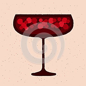 Dark red cocktail with berries in margarita glass. Wine drink. Kir royale cocktail