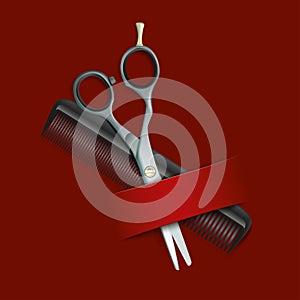 Dark Red Cover Comb Scissors Banner