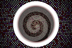 Dark red halftone geometric circles, shapes. Interesting mosaic background