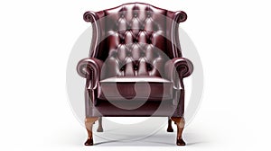 Dark Red Leather Wingback Chair - High Resolution Isolated Chair On White Background