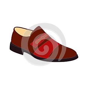 A dark red men`s dress shoe on white