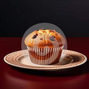 Dark Red Muffin On Plate: Photorealistic Advertising Photo