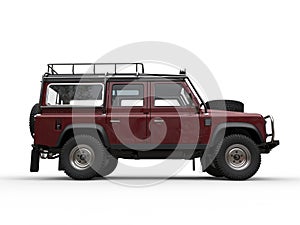 Dark red off road 4WD car - side view