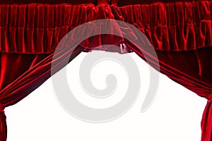 Dark red stage theater curtain isolated on white background