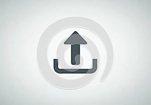 Dark red upload arrow icon on cloud background for file sharing photo
