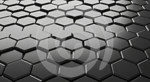 Dark, reflective hexagonal pattern creating a futuristic and geometric background texture