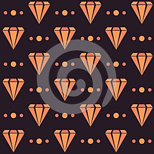 Dark retro seamless pattern with orange diamonds and dots