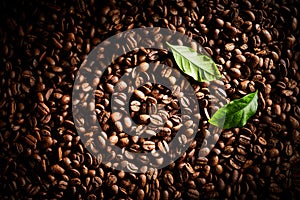 Dark roasted coffee bean background texture