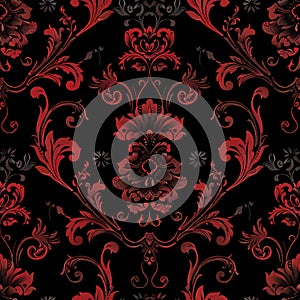 Dark Romantic Floral Tile in Reds and Black, seamless photo