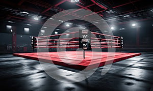 Dark Room Boxing Ring With Red Ropes