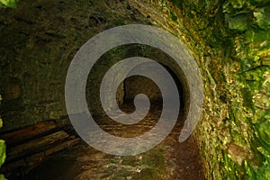 Dark room in Dunnottar Castle, near Stonehaven, Aberdeenshire, Scotland, UK