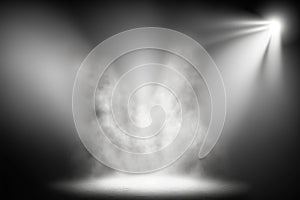 Dark room with light Stage white smoke spotlight background Generative AI