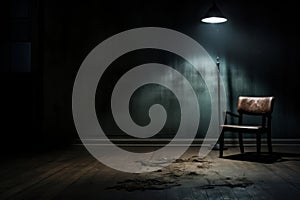 Dark room with a single spotlight on a chair