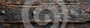 Dark Rustic Wood Texture Banner with Exfoliated and Weathered Aged Board Pattern for Background, Frame, and Panoramic Design