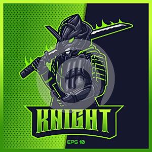 Dark Samurai grab sword esport and sport mascot logo design in modern illustration concept for team badge, emblem and thirst