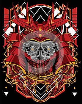 Dark samurai transformer warrior head masker cyberpunk background for t-shirt poster sticker design