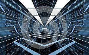 Dark science fiction tunnel, 3d rendering