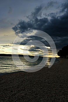 Dark sea and clouds between Brela and Baska Voda in Dalmatia, Croatia