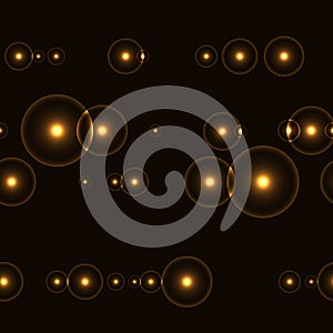 Dark seamless background with shinning golden circles and points