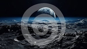 Dark side of Pluto, view from the moon Charon. Generative ai