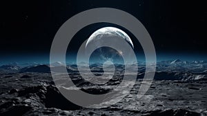 Dark side of Pluto, view from the moon Charon. Generative ai