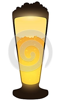 Dark silhouette of a pilsner glass with glowing beer, Vector illustration