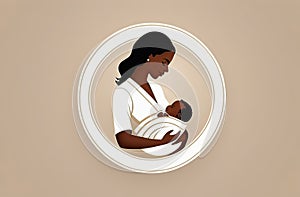 dark skin mum with a newborn baby, icon, copy space for text