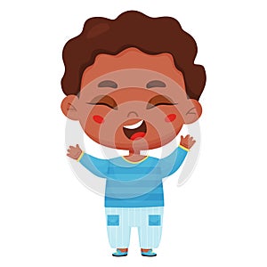 Dark-skinned happy joyful boy. character emotion. Vector illustration in cartoon style