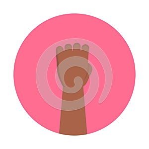 Dark-skinned man's hand in a pink circle.
